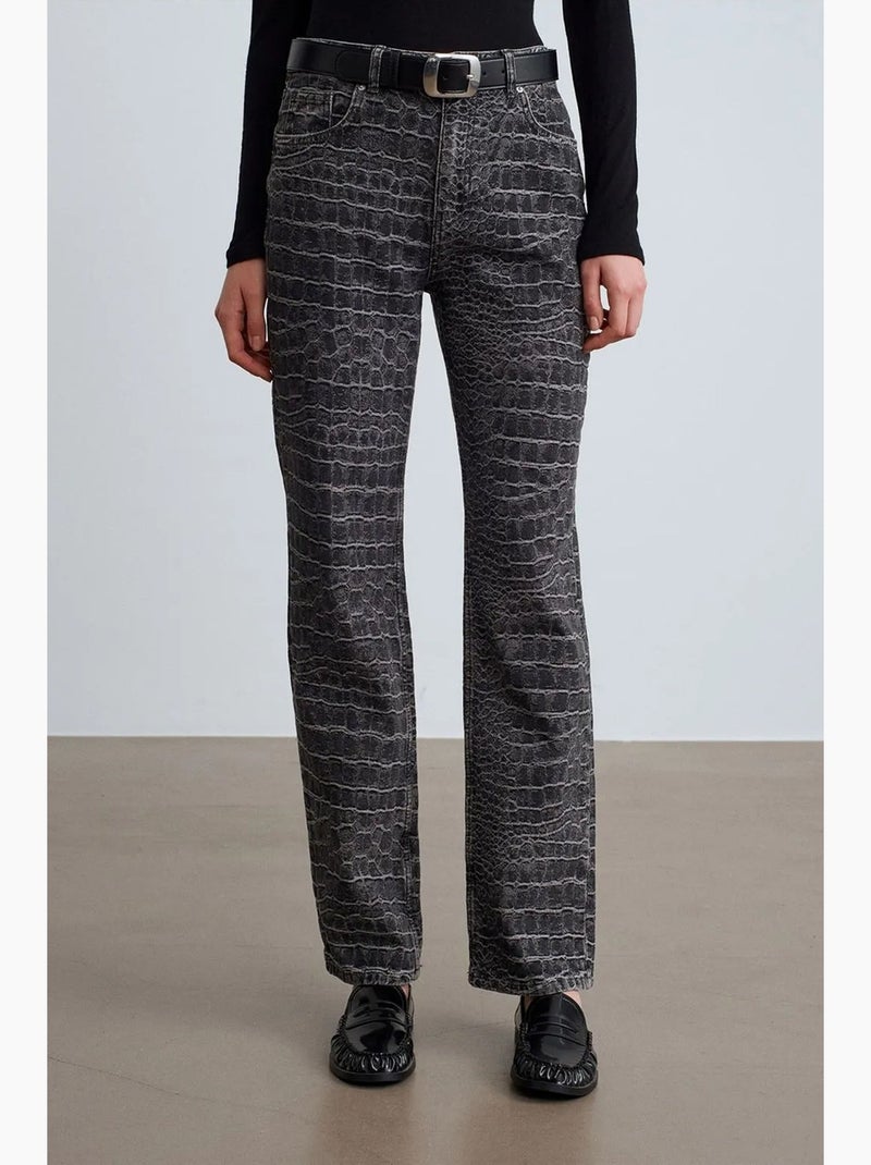 Jeans a vita alta a gamba dritta testurizzati dilvin Grigio nero - Kiabi