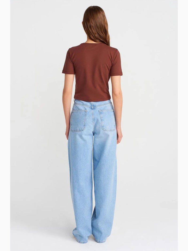 Jeans a vita alta balloon a gamba ampia dilvin Blu zaffiro - Kiabi