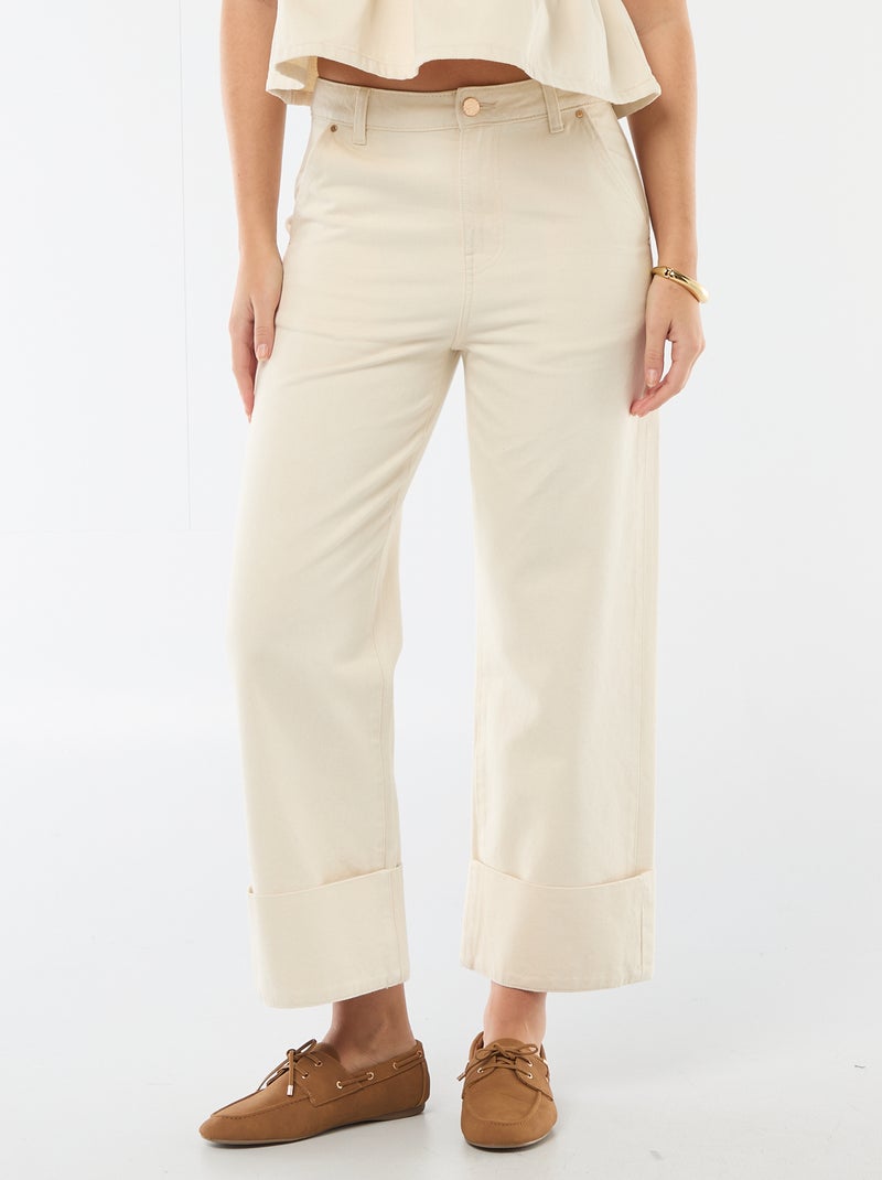 Jeans a vita alta con risvolto sul fondo Bianco - Kiabi