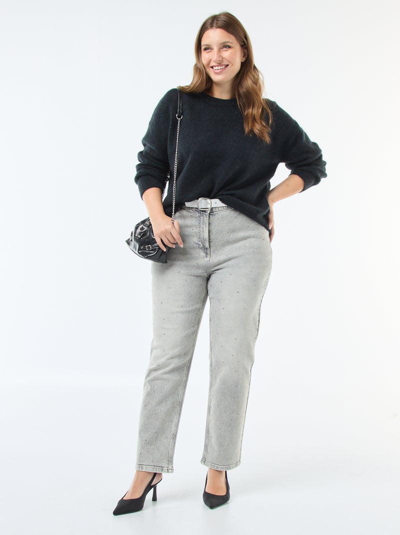 Jeans a vita alta con strass Grigio - Kiabi