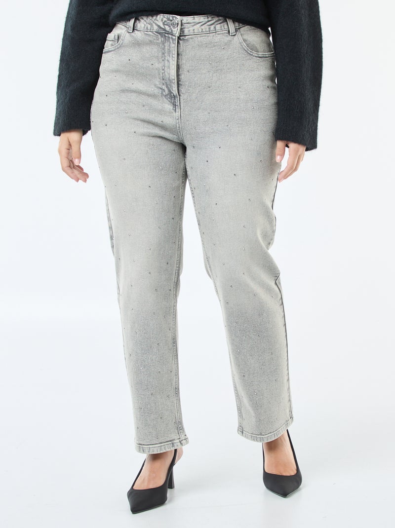 Jeans a vita alta con strass Grigio - Kiabi