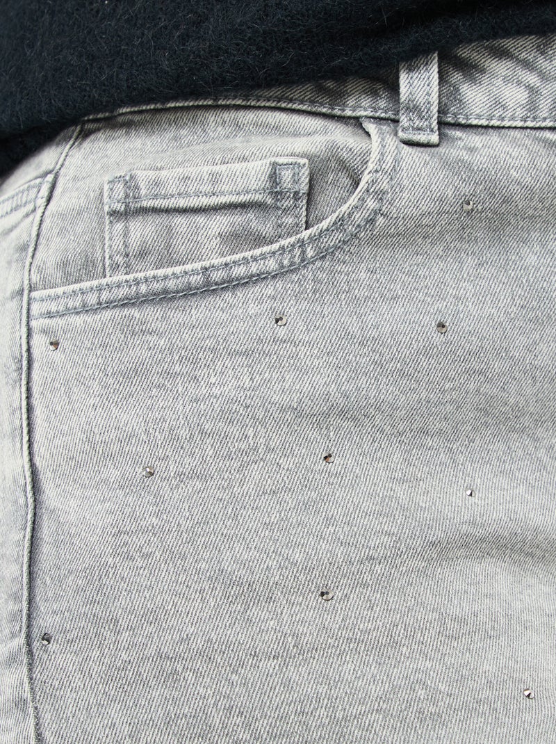 Jeans a vita alta con strass Grigio - Kiabi