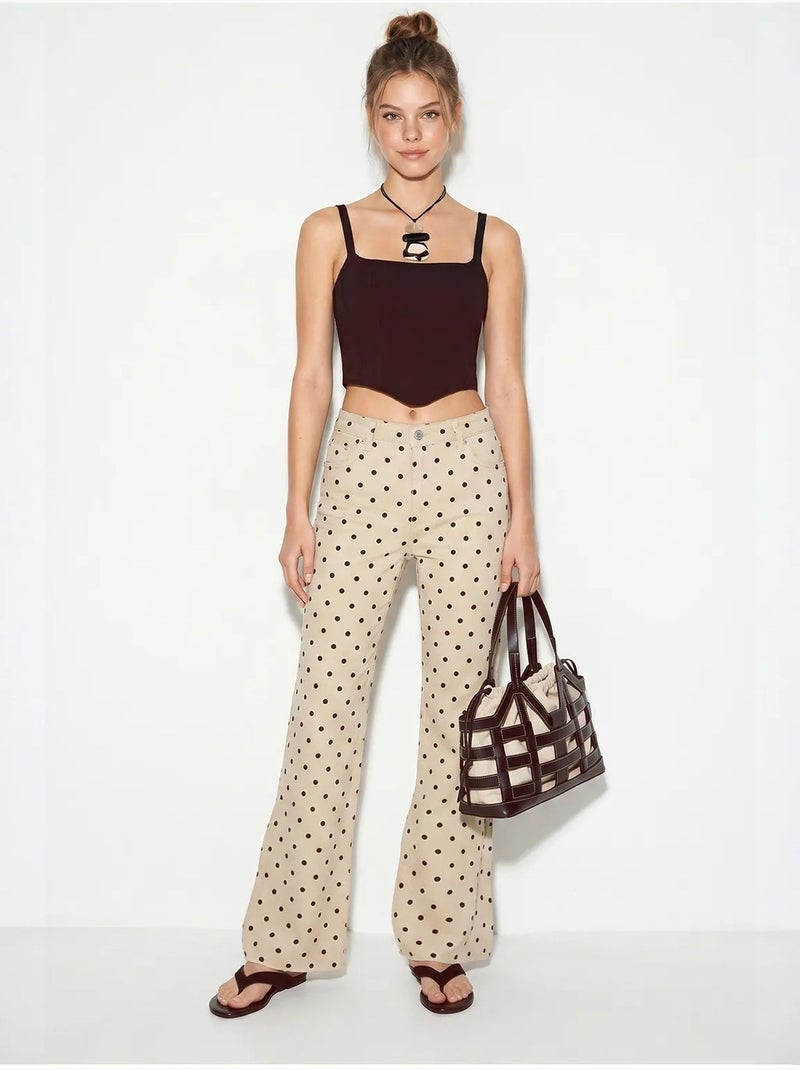 Jeans a zampa a pois da donna a vita media lucci Beige argilla - Kiabi