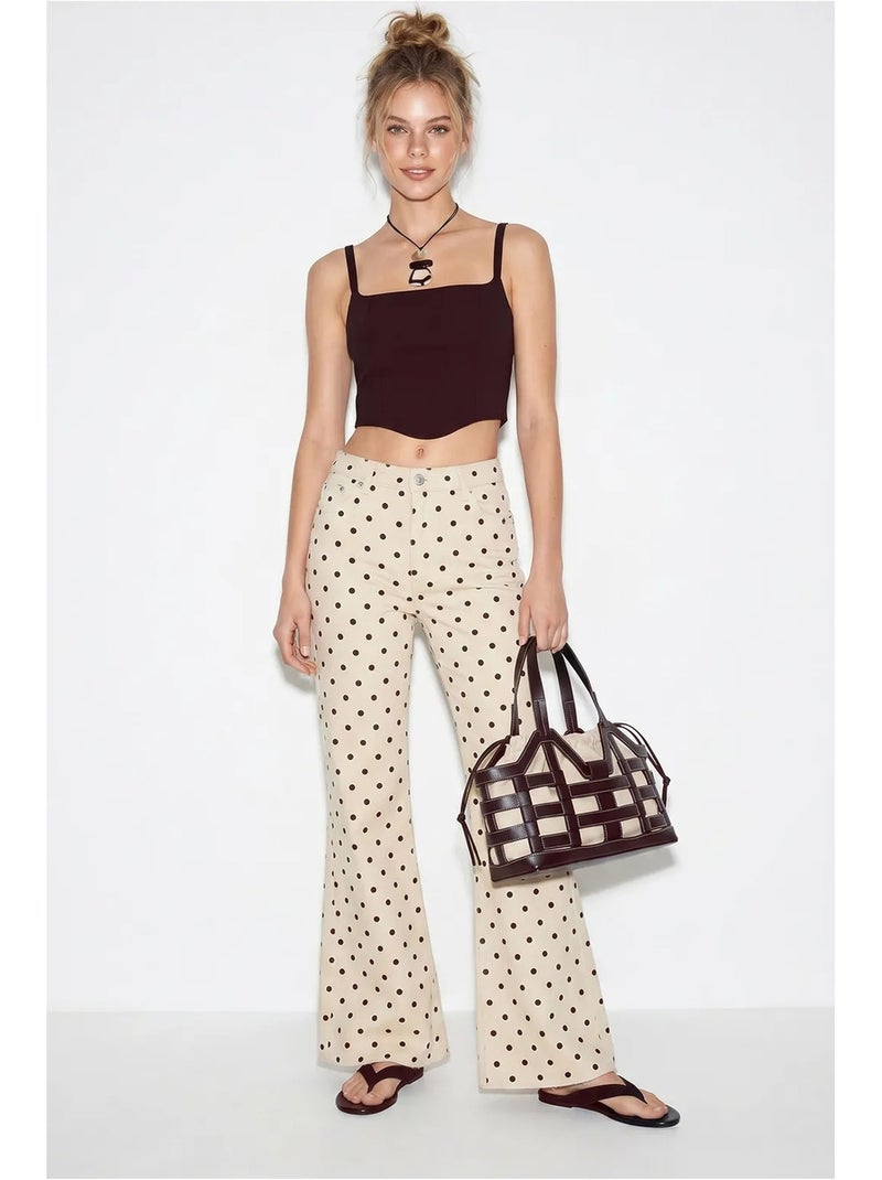 Jeans a zampa a pois da donna a vita media lucci Beige argilla - Kiabi