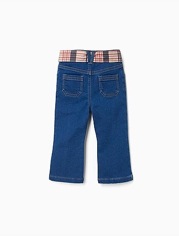 Jeans a zampa con tasche e cintura a quadri