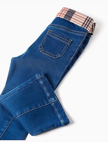Jeans a zampa con tasche e cintura a quadri