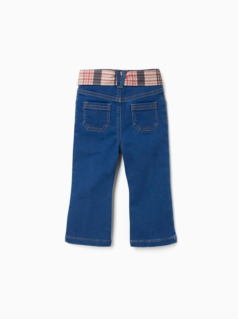 Jeans a zampa con tasche e cintura a quadri Blu Blu - Kiabi