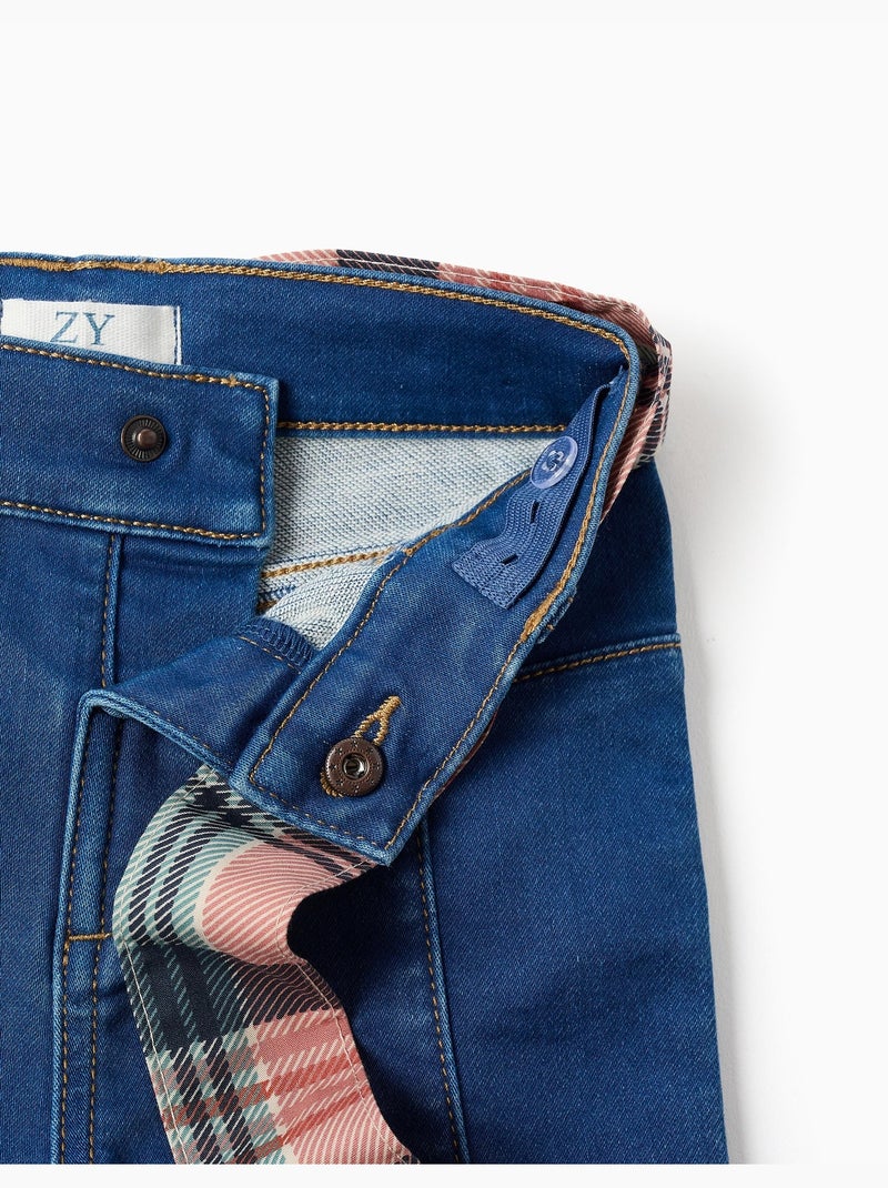 Jeans a zampa con tasche e cintura a quadri Blu Blu - Kiabi