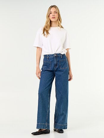 Jeans larghi a vita alta con tasche applicate