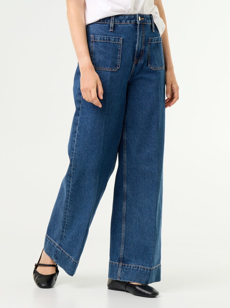 Jeans ampi a vita alta con tasche applicate Blu - Kiabi