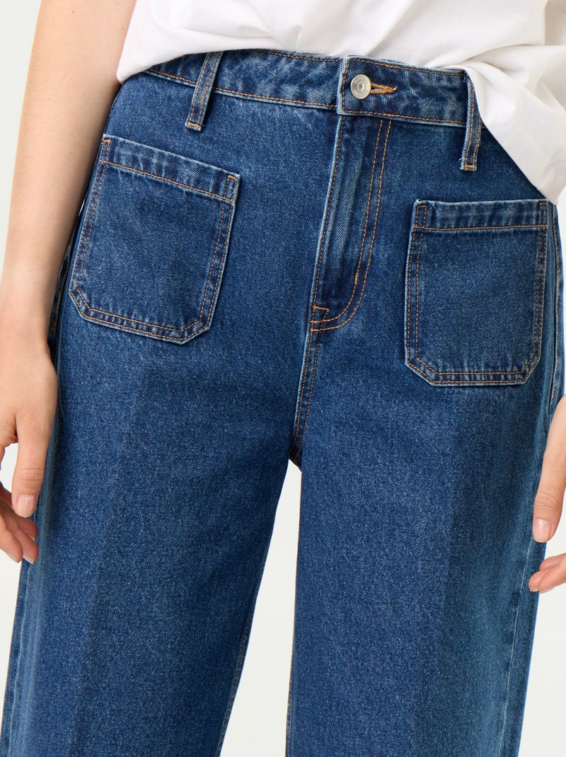 Jeans ampi a vita alta con tasche applicate Blu - Kiabi