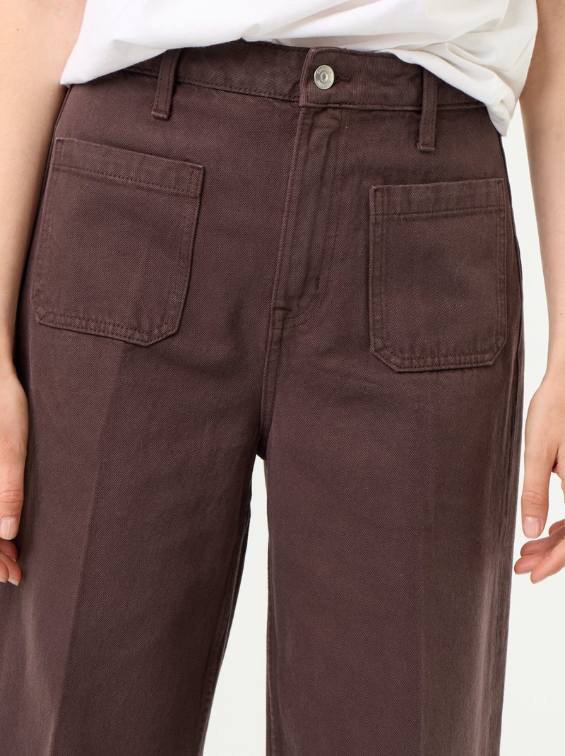 Jeans ampi a vita alta con tasche applicate Marrone - Kiabi