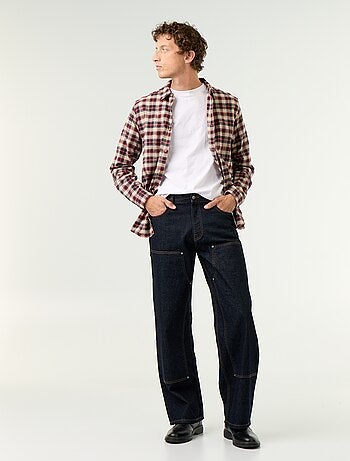 Jeans baggy a tinta unita con inserti fantasia