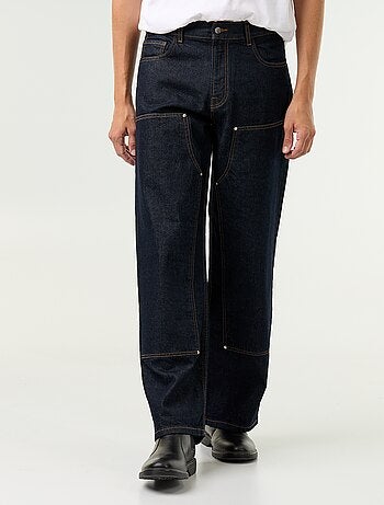Jeans baggy a tinta unita con inserti fantasia
