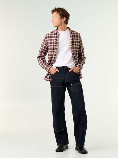 Jeans baggy a tinta unita con inserti fantasia - Kiabi