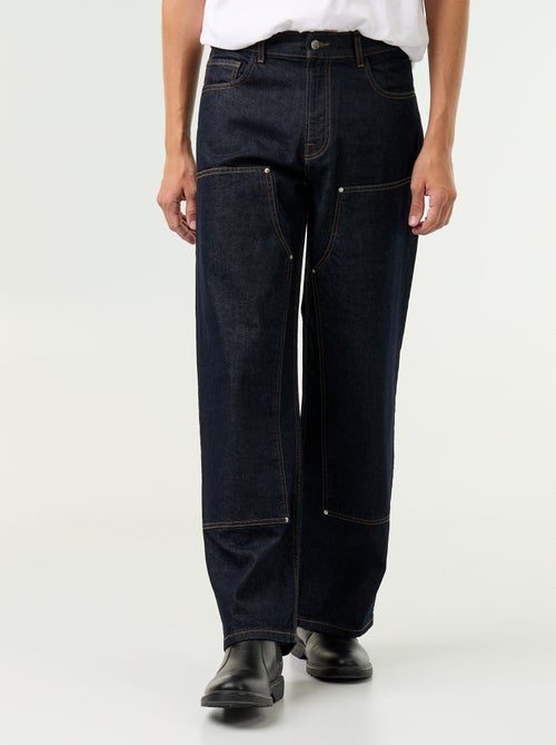 Jeans baggy a tinta unita con inserti fantasia - Kiabi