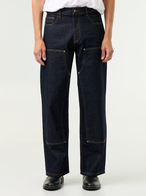 Jeans baggy a tinta unita con inserti fantasia - Kiabi