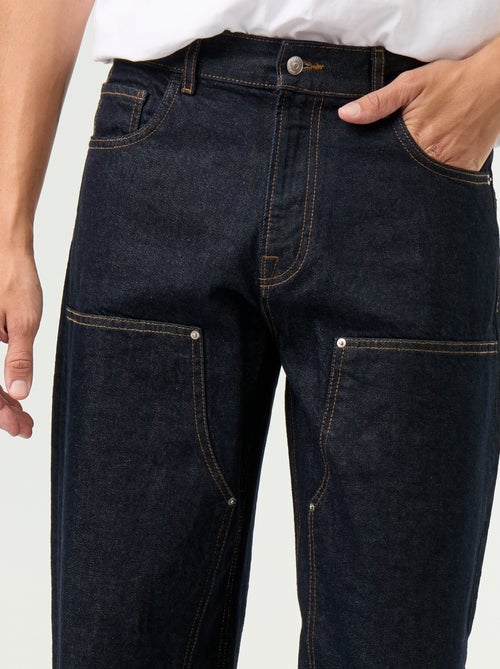 Jeans baggy a tinta unita con inserti fantasia - Kiabi