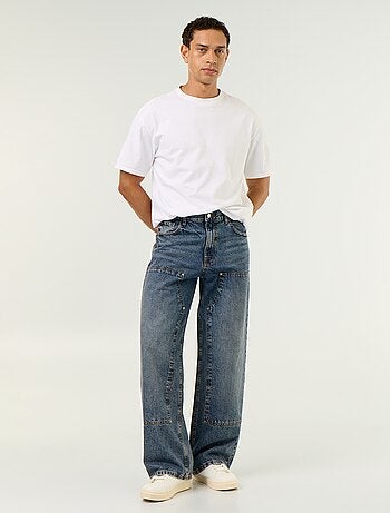 Jeans baggy a tinta unita con inserti fantasia