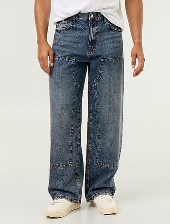 Jeans baggy a tinta unita con inserti fantasia
