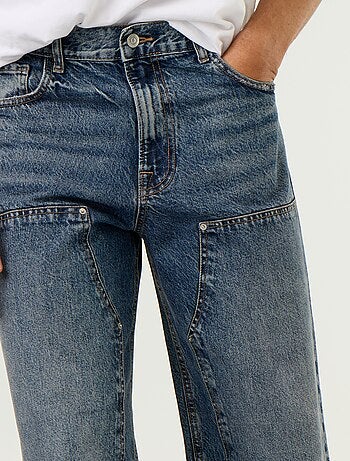 Jeans baggy a tinta unita con inserti fantasia