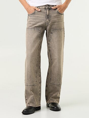 Jeans baggy a tinta unita con inserti fantasia