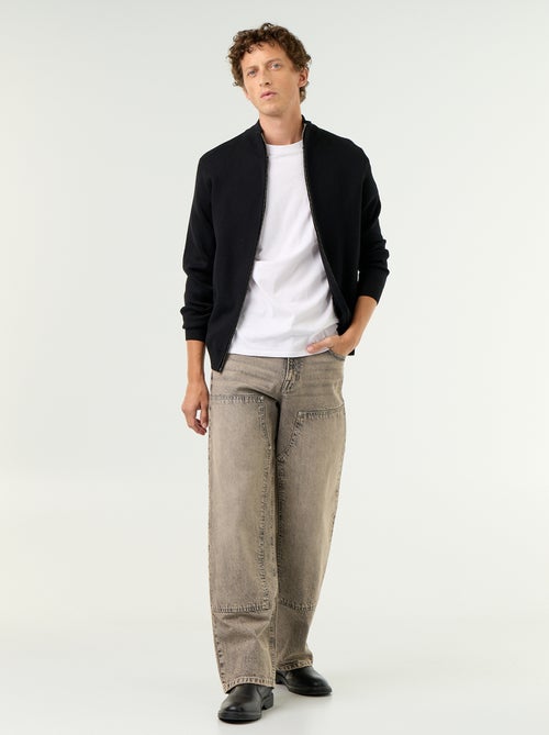 Jeans baggy a tinta unita con inserti fantasia - Kiabi