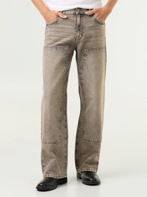 Jeans baggy a tinta unita con inserti fantasia - Kiabi