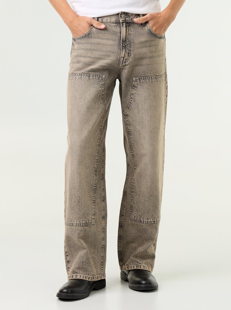 Jeans baggy a tinta unita con inserti fantasia Grigio - Kiabi