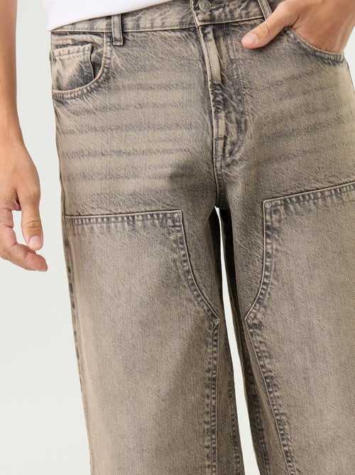Jeans baggy a tinta unita con inserti fantasia - Kiabi