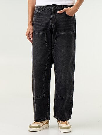 Jeans baggy a tinta unita con inserti fantasia