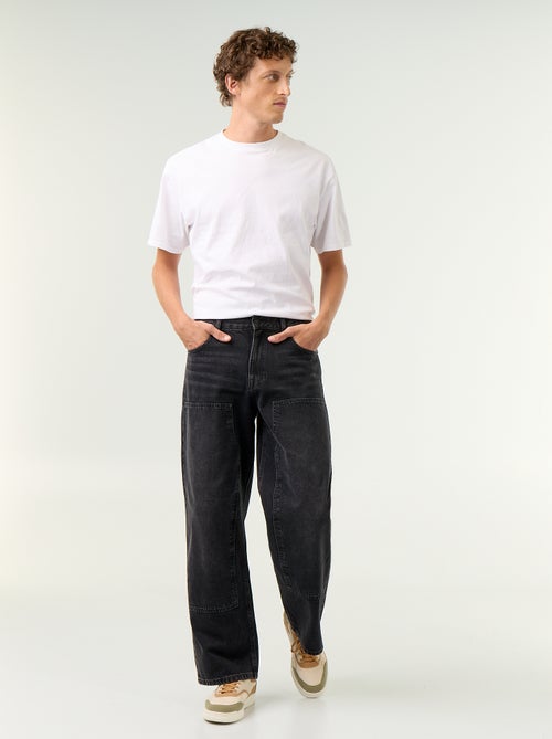 Jeans baggy a tinta unita con inserti fantasia - Kiabi
