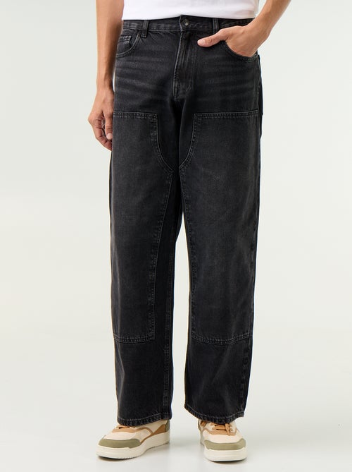 Jeans baggy a tinta unita con inserti fantasia - Kiabi