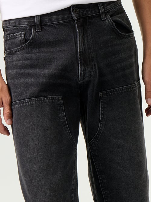Jeans baggy a tinta unita con inserti fantasia - Kiabi