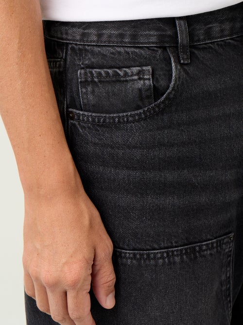 Jeans baggy a tinta unita con inserti fantasia - Kiabi