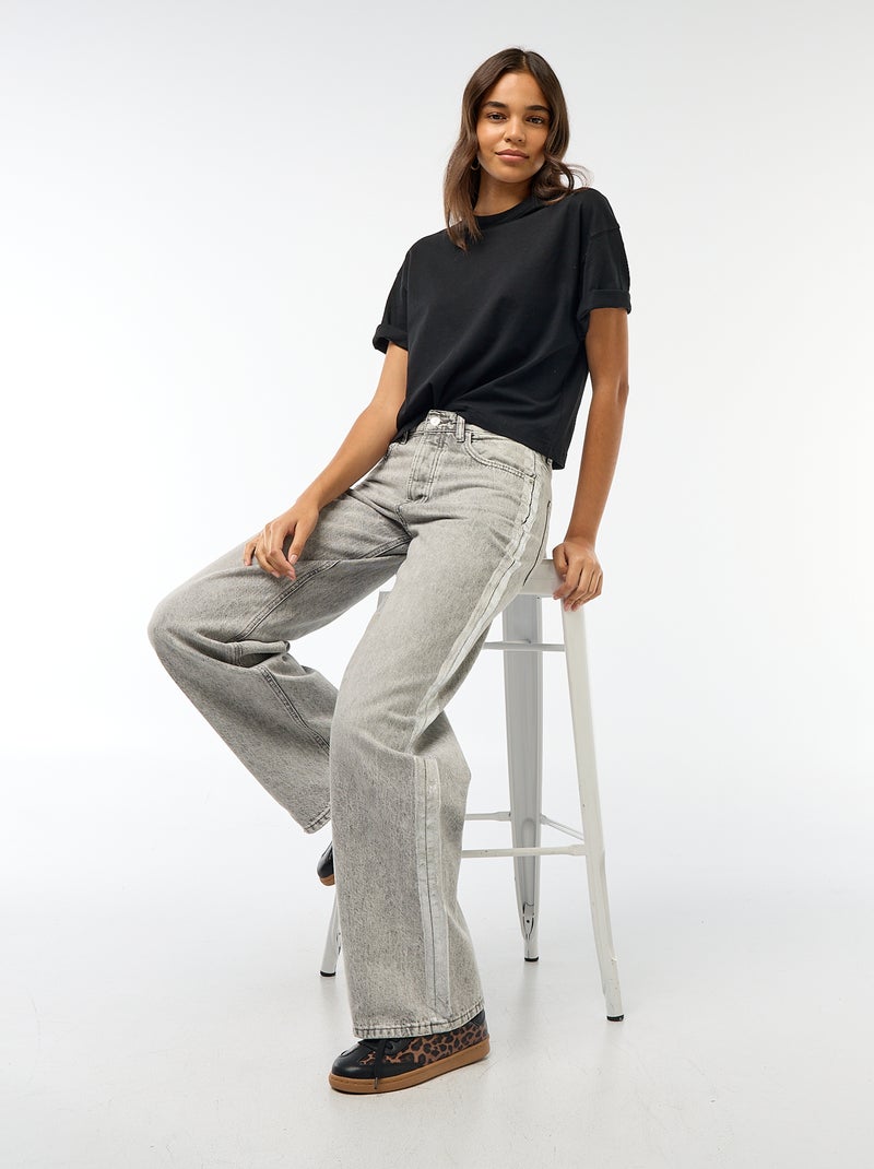 Jeans baggy con bande argentate Grigio - Kiabi