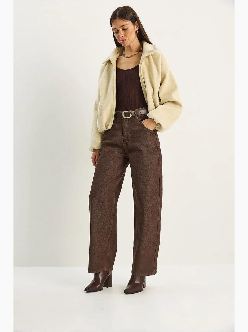 Jeans baggy in denim a vita alta lucci Marrone cioccolato - Kiabi