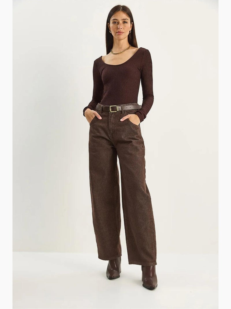 Jeans baggy in denim a vita alta lucci Marrone cioccolato - Kiabi