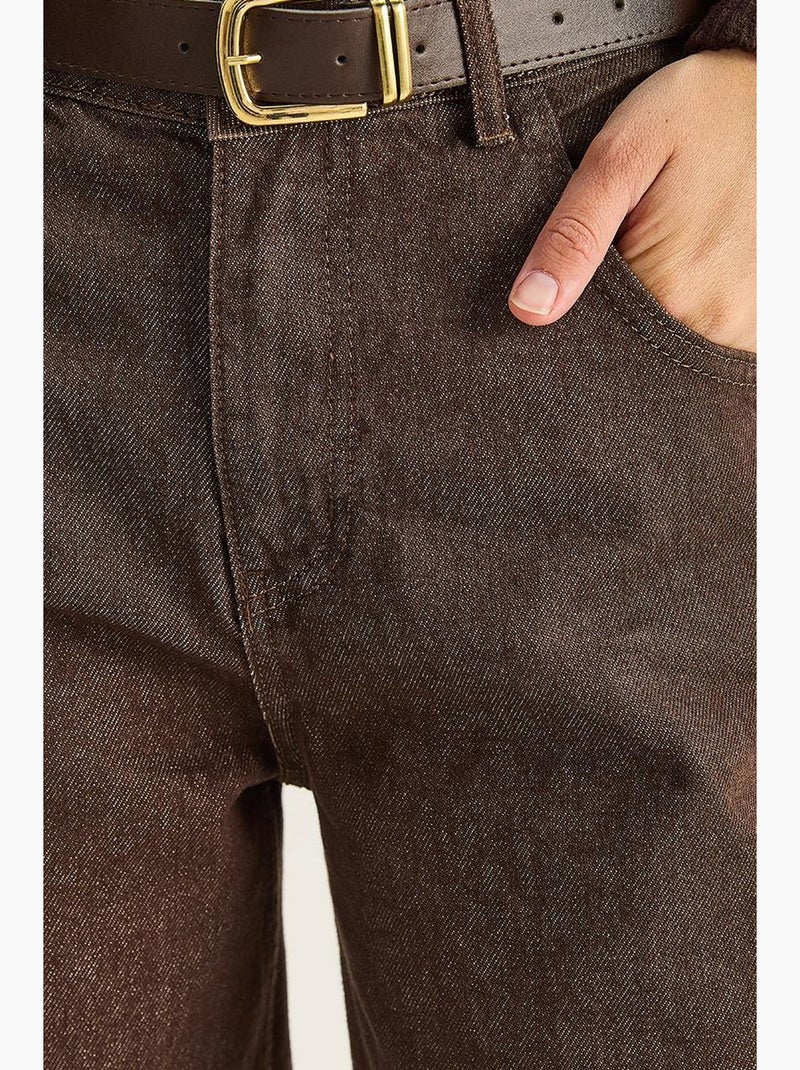 Jeans baggy in denim a vita alta lucci Marrone cioccolato - Kiabi