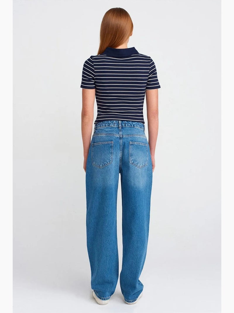 Jeans balloon a vita alta con gamba ampia dilvin Blu zaffiro - Kiabi