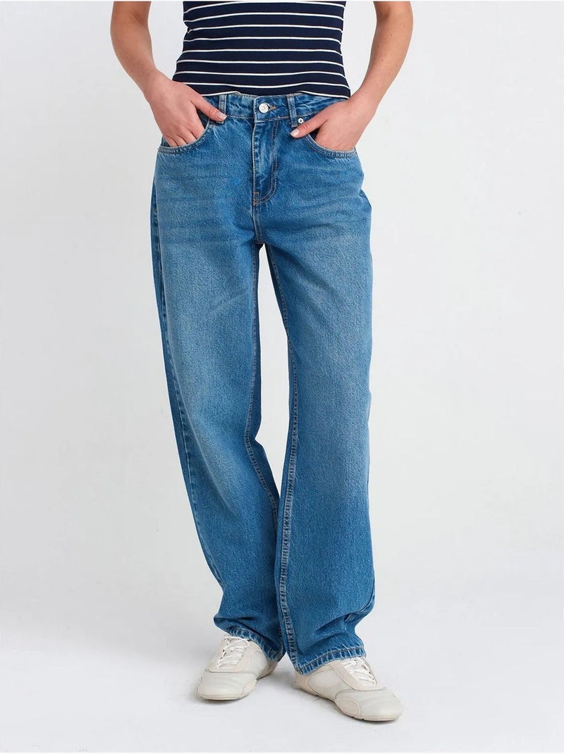 Jeans balloon a vita alta con gamba ampia dilvin Blu zaffiro - Kiabi