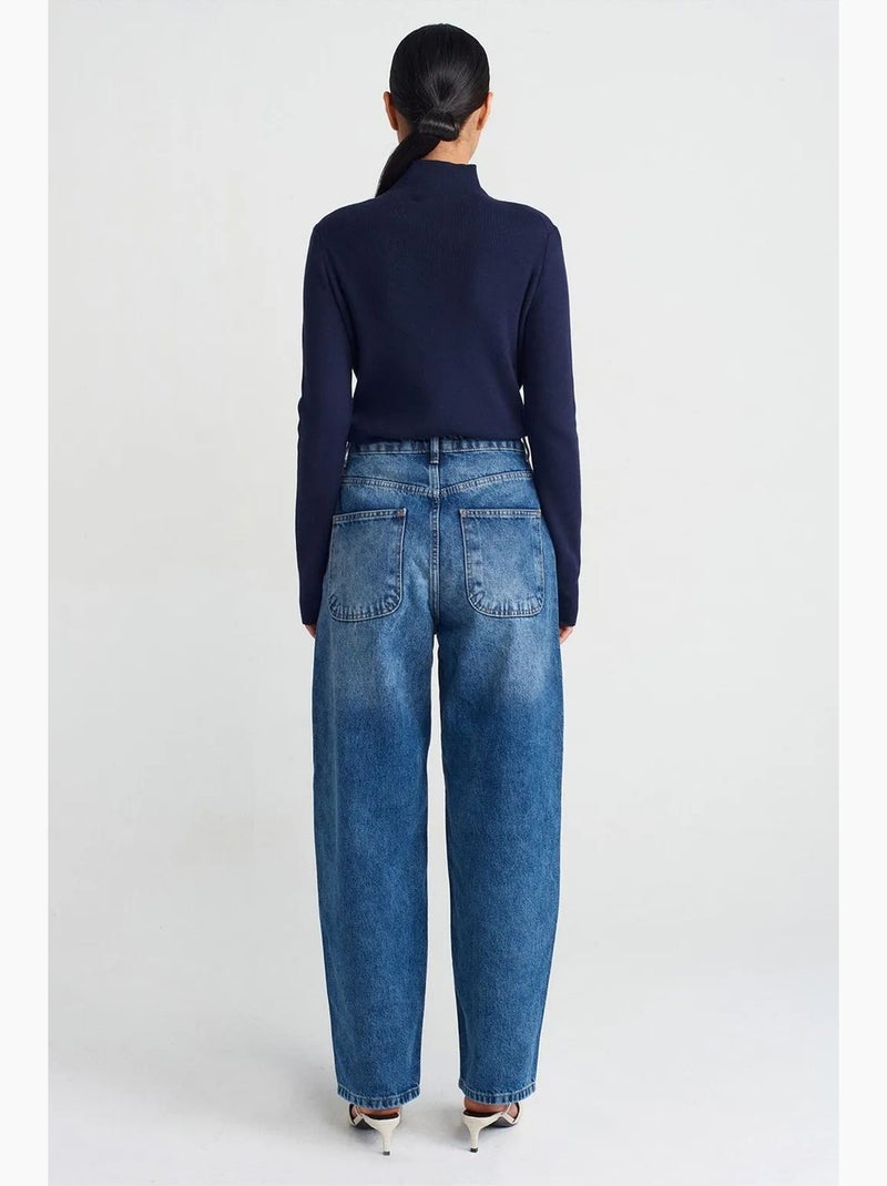 Jeans balloon a vita alta con gamba ampia dilvin Blu zaffiro - Kiabi