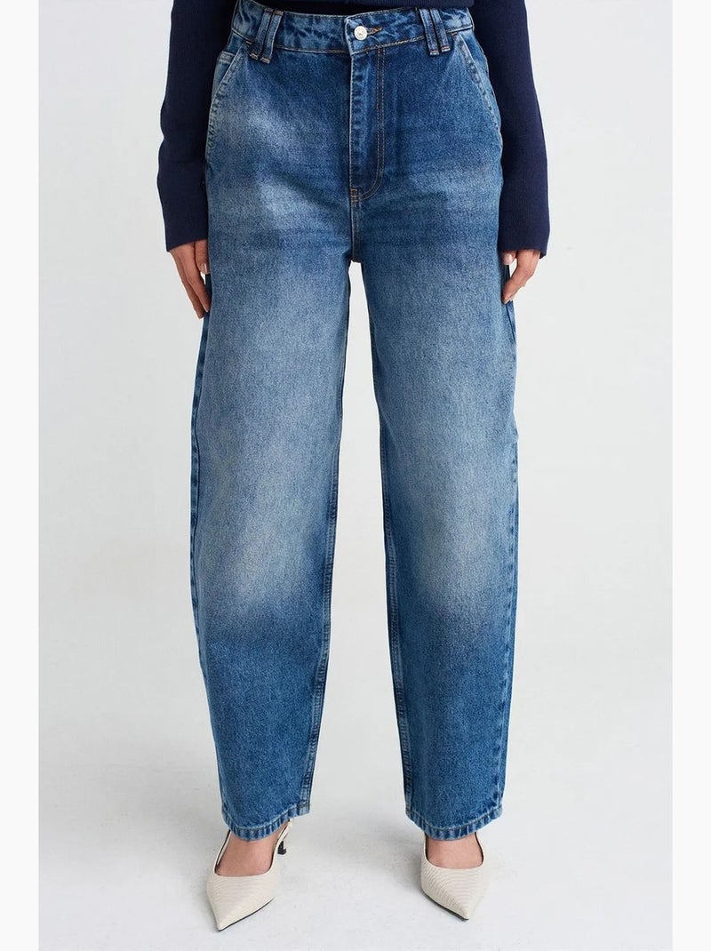 Jeans balloon a vita alta con gamba ampia dilvin Blu zaffiro - Kiabi