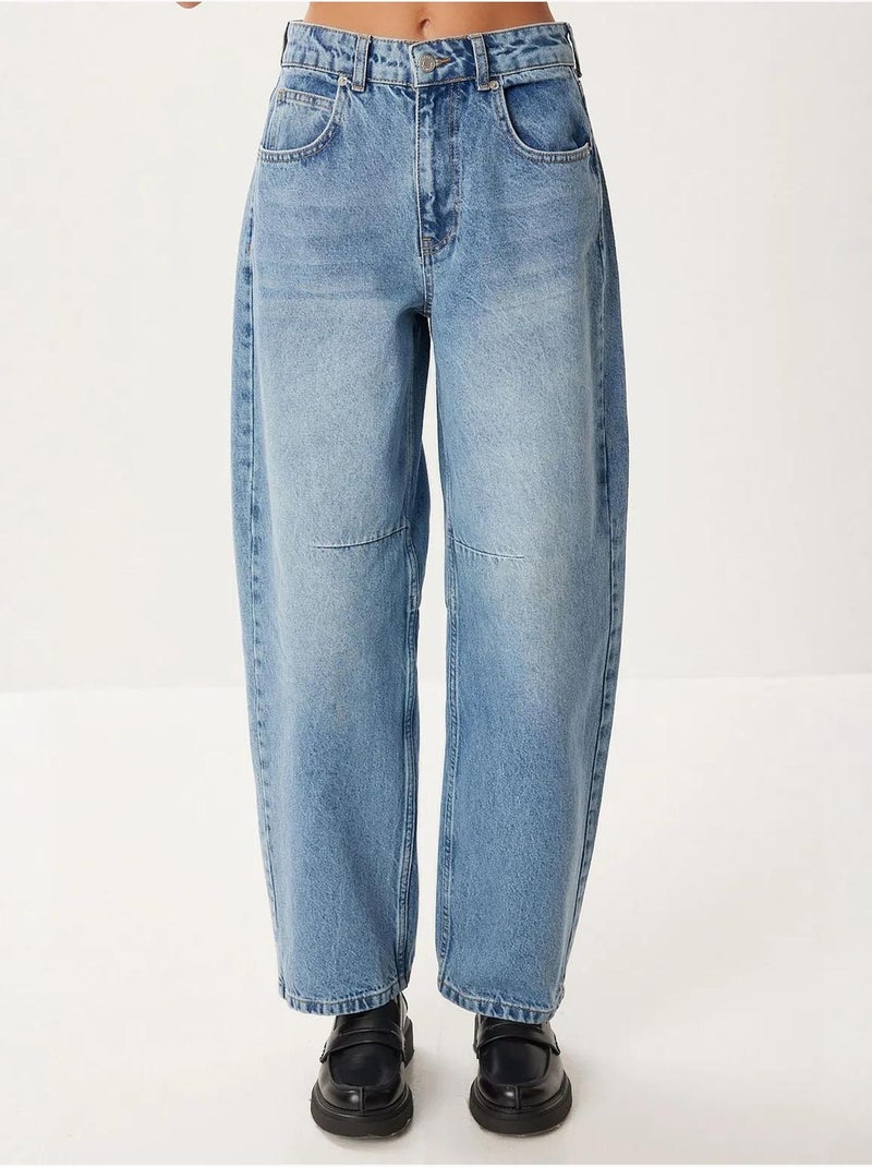 Jeans balloon fit a vita alta con risvolto boot cuff istanbul Blu chiaro - Kiabi