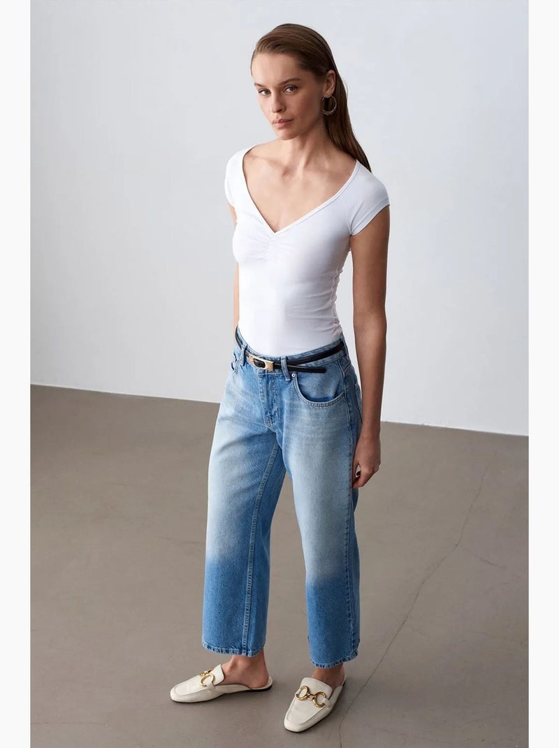 Jeans capri a vita bassa a gamba ampia dilvin Blu zaffiro - Kiabi