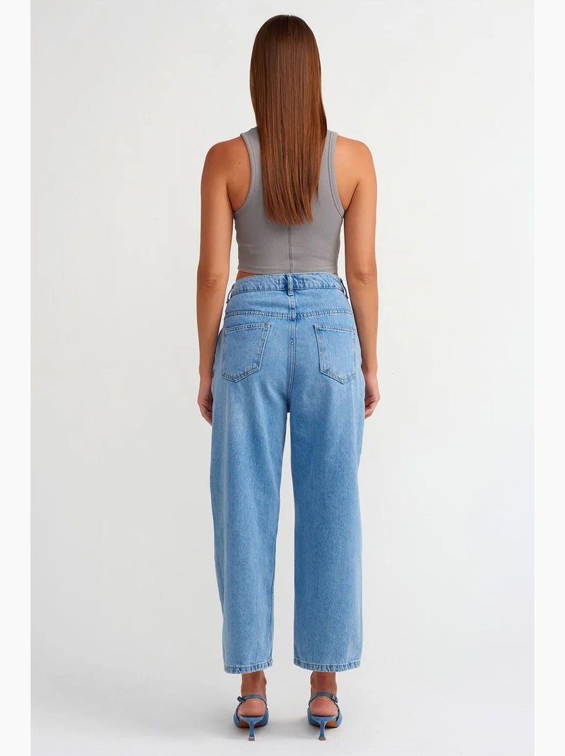 Jeans capri balloon a vita alta dilvin Blu zaffiro - Kiabi