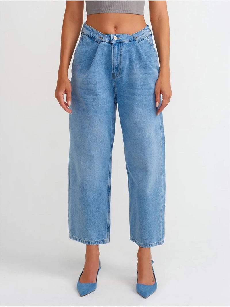 Jeans capri balloon a vita alta dilvin Blu zaffiro - Kiabi