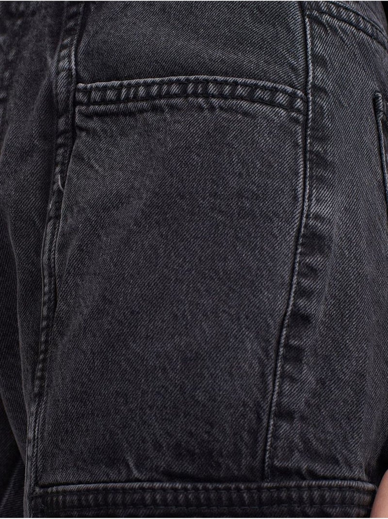 Jeans cargo a gamba dritta a vita alta dilvin Nero - Kiabi