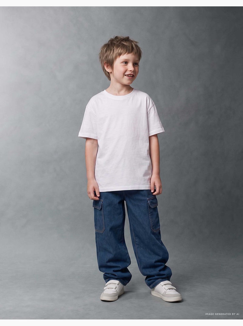 Jeans cargo ampia con coulisse Blu scuro - Kiabi