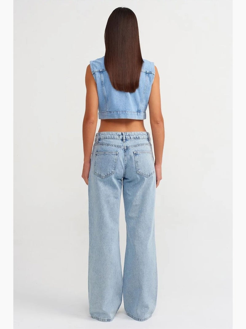 Jeans da donna a vita alta a gamba ampia dilvin Blu chiaro - Kiabi